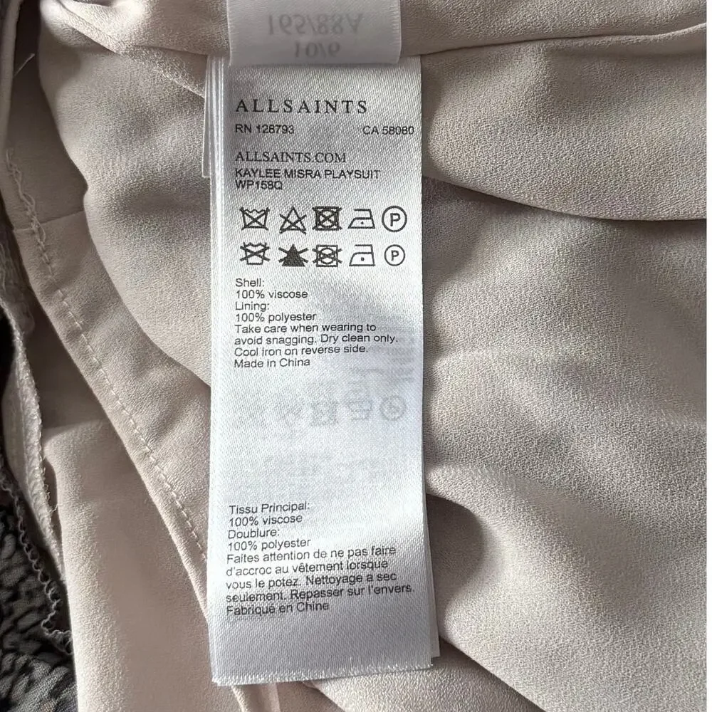 New AllSaints Kaylee Misra Snake Skin Print Playsuit In White Size 6 - Picture 6 of 8